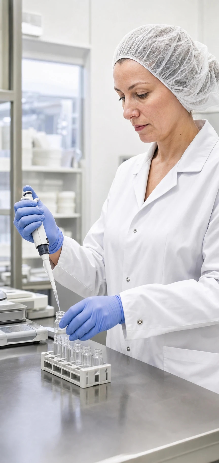 Kvalitātes speciāliste sagatavo laboratorijas paraugu analīzei