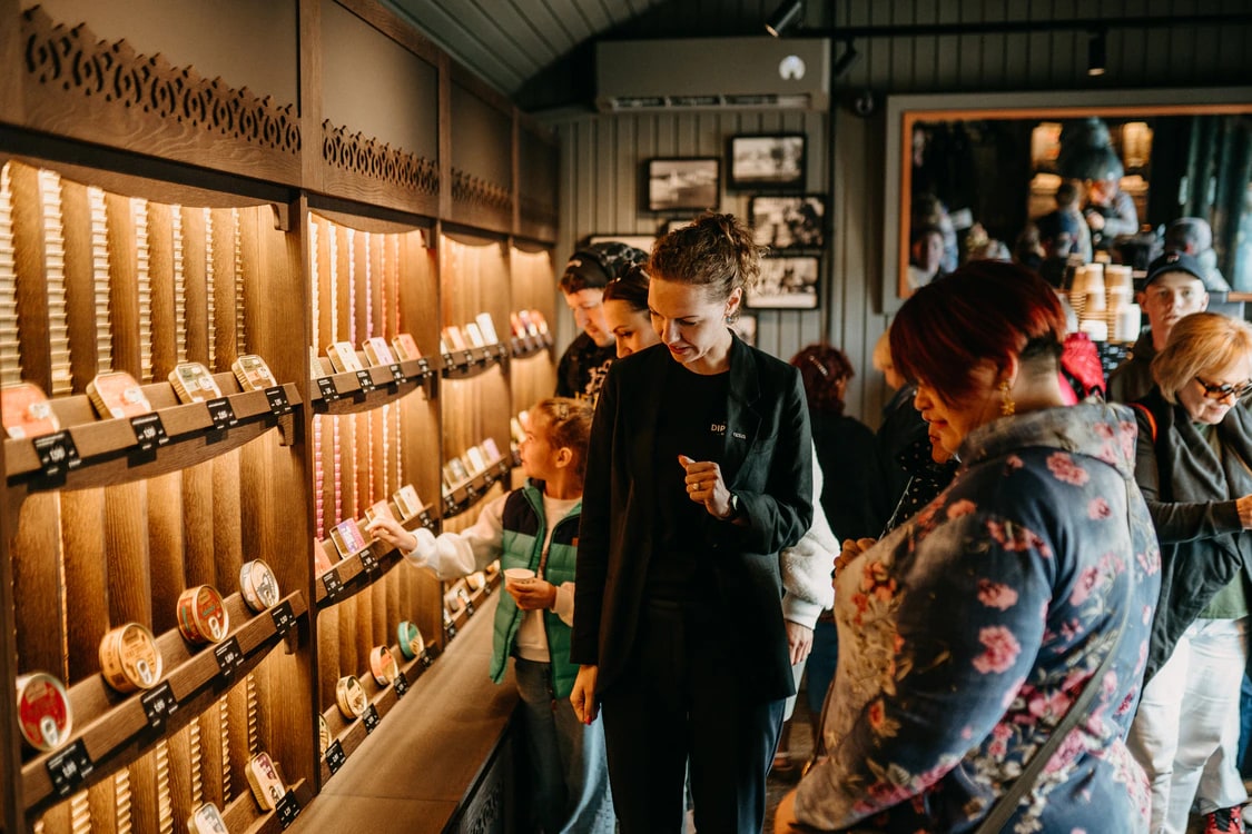Customers discovering the range inside the real Diplomats store