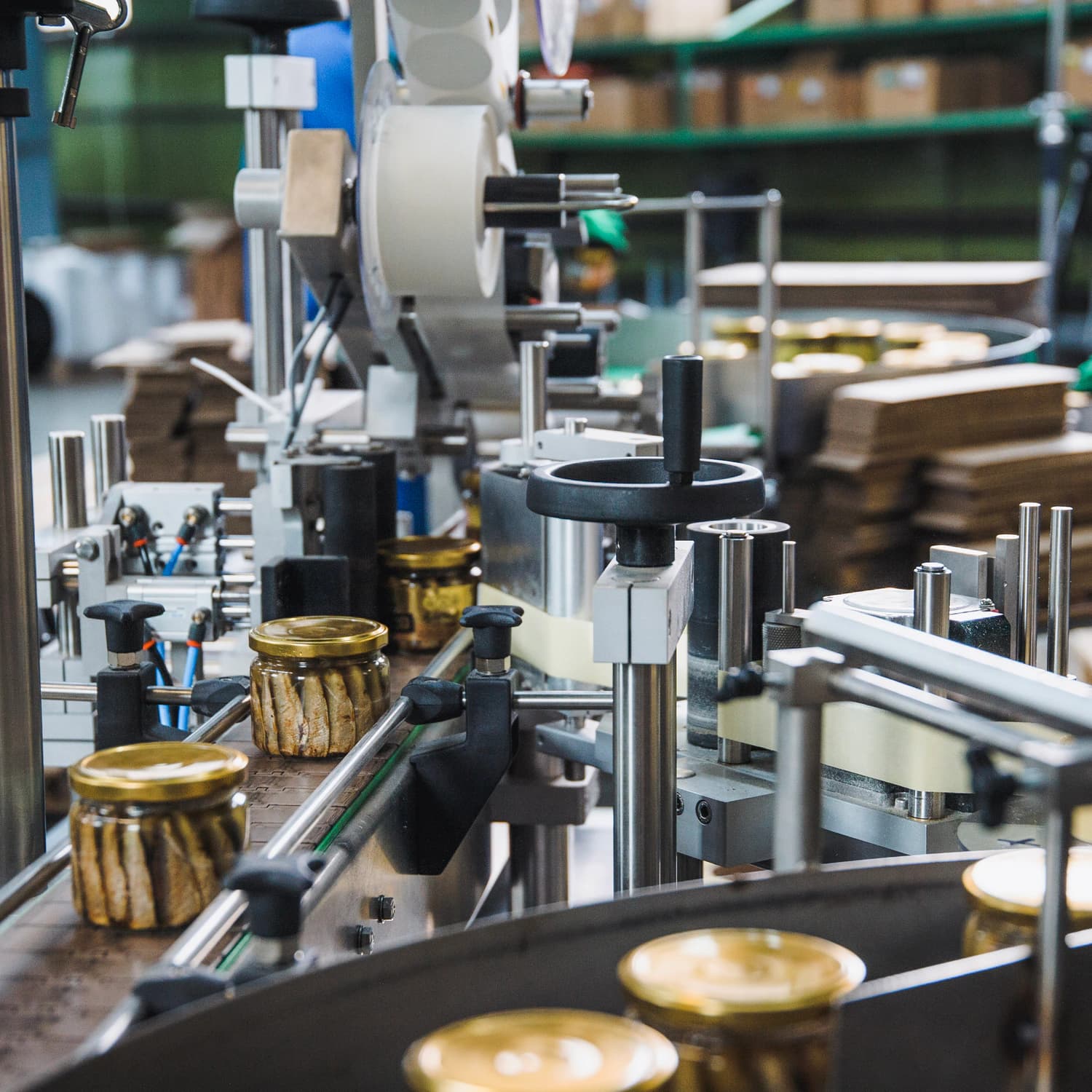 Diplomats seafood jars progressing through the production line in Engure