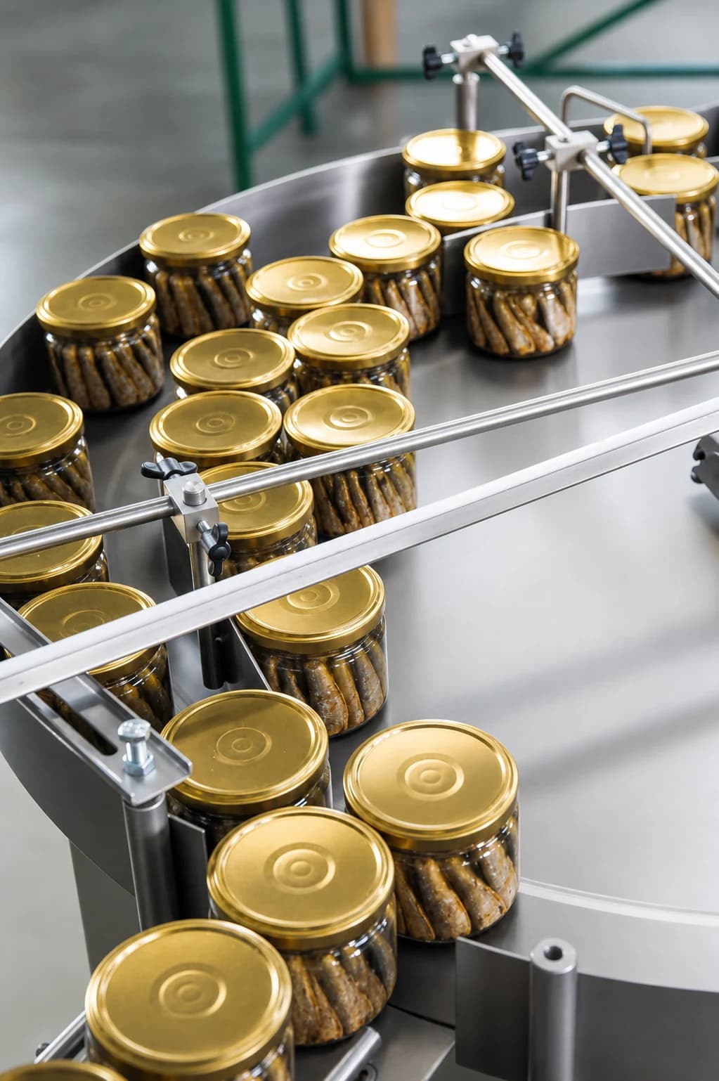 Authentic SIA Unda glass-jar products moving through the production line in Engure